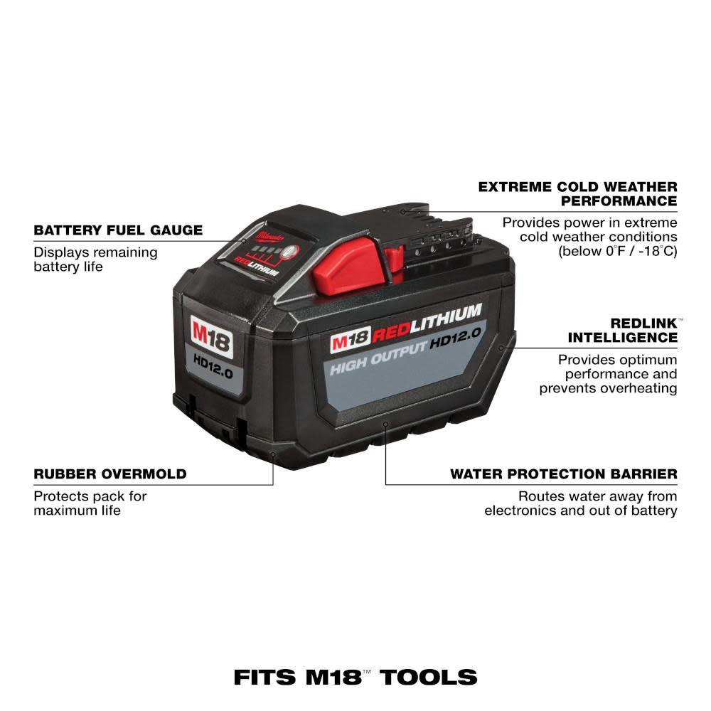 Milwaukee M18 REDLITHIUM HIGH OUTPUT HD 12.0Ah Battery Pack - Ascmtools
