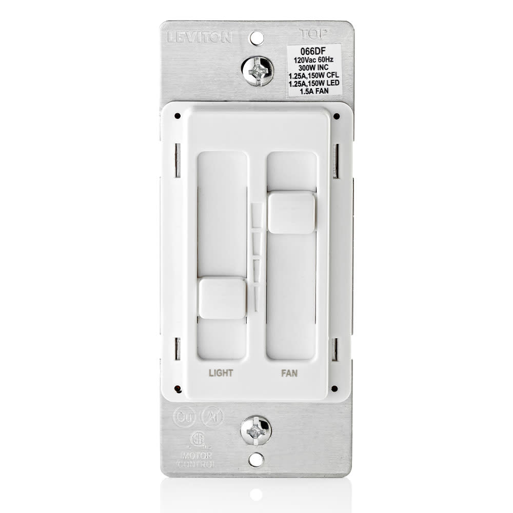 Leviton SureSlide White Fan/LED Light Control Dimmer Slide Switch - Ascmtools