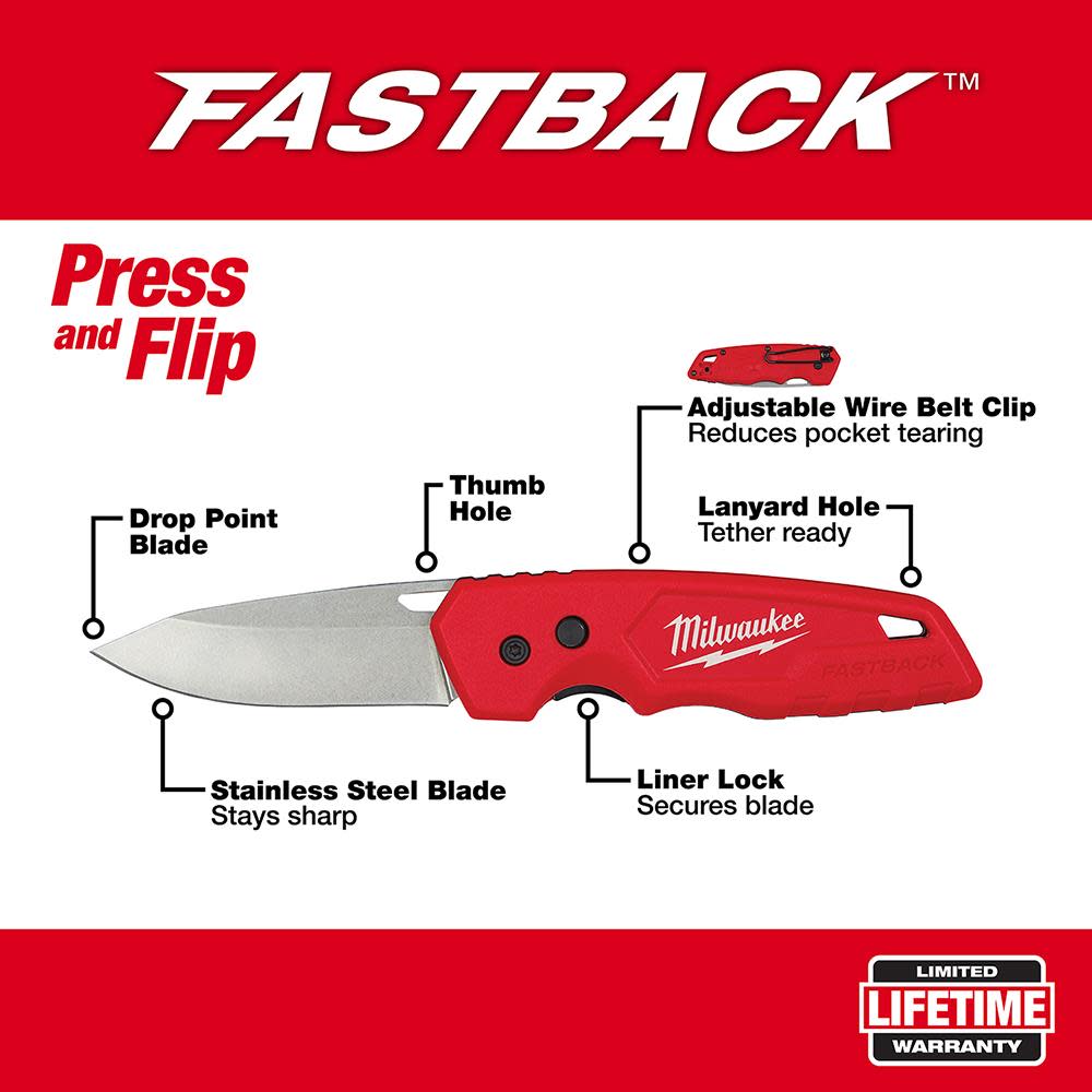 Milwaukee FASTBACK Folding Pocket Knife - Ascmtools