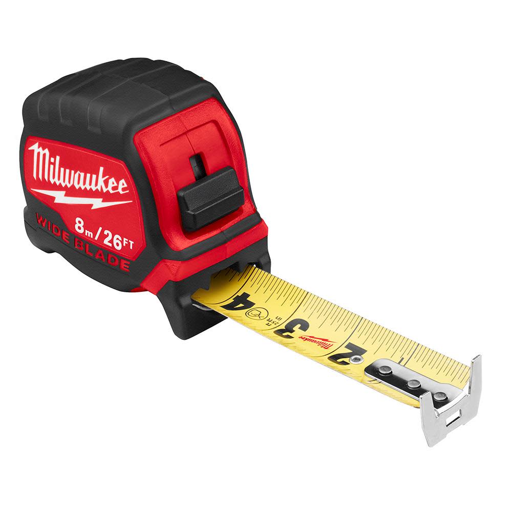 Milwaukee 8M/26Ft Wide Blade Tape Measure - Ascmtools