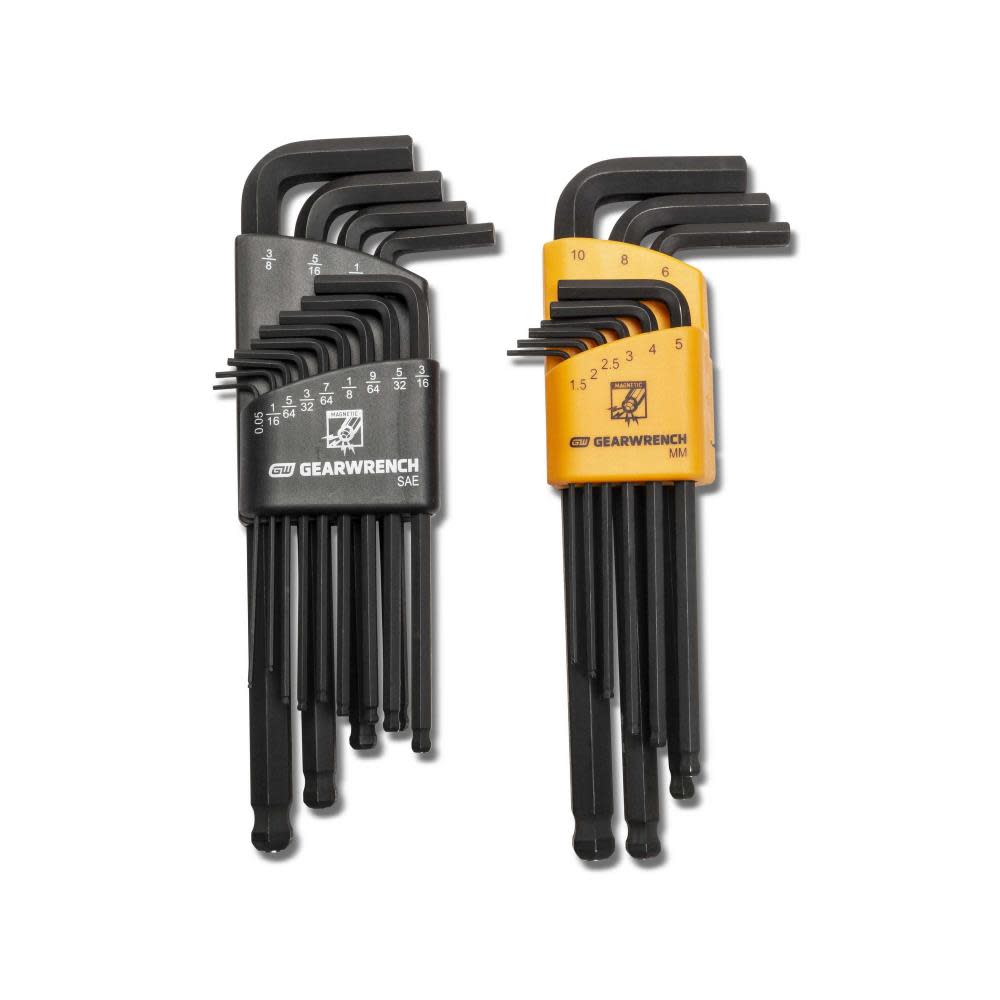 GEARWRENCH SAE/Metric Hex Key Set Magnetic Long Ball End 22pc - Ascmtools