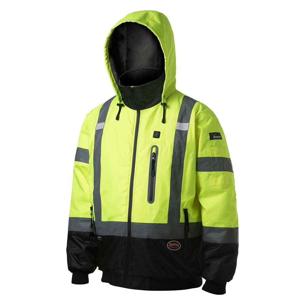 Pioneer High Visibility Waterproof Heated Safety Bomber Jacket Yellow 4X - Ascmtools
