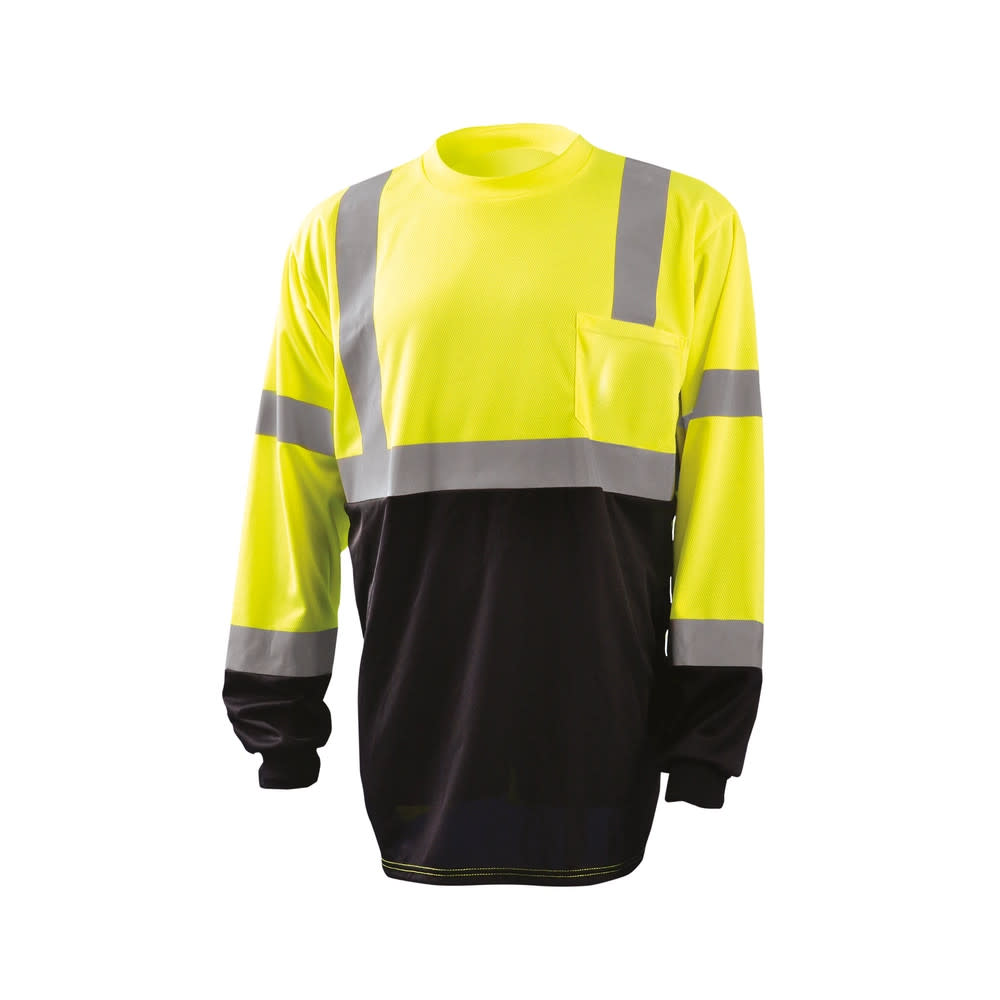 Occunomix Hi-Vis Yellow Black Bottom Wicking Birdseye Shirt Long Sleeve Large - Ascmtools
