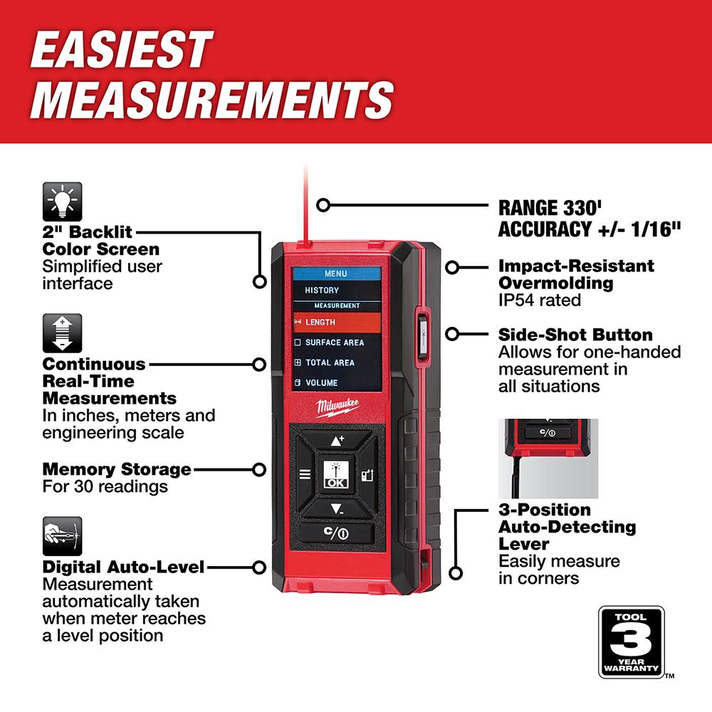 Milwaukee 330 Ft. Laser Distance Meter - Ascmtools