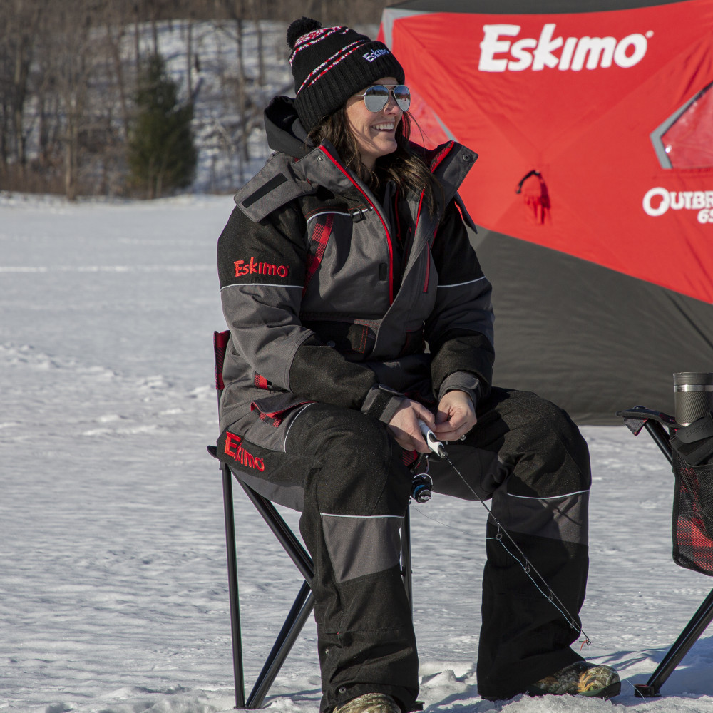Eskimo Folding Ice Fishing Chair with 600 Denier Plaid Pattern Fabric and Carrying Bag - Ascmtools