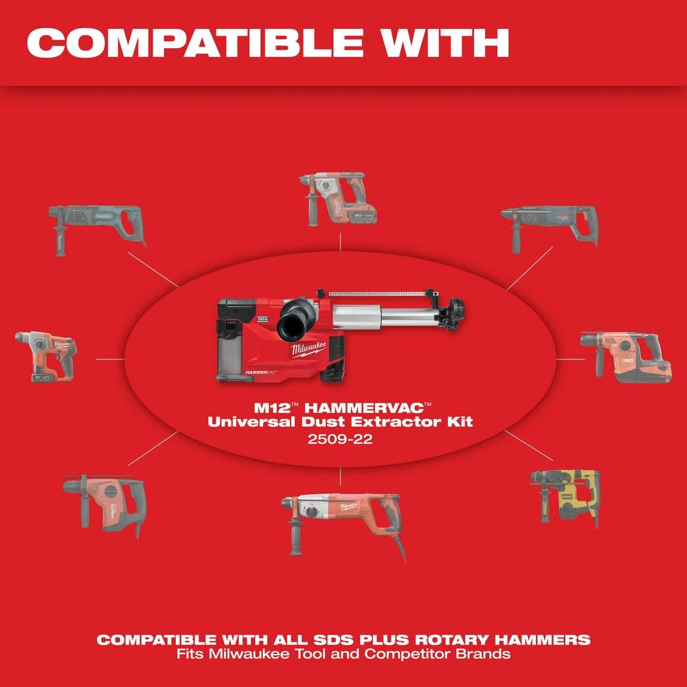 Milwaukee M12 HAMMERVAC Universal Dust Extractor Kit 2509-22 - Ascmtools