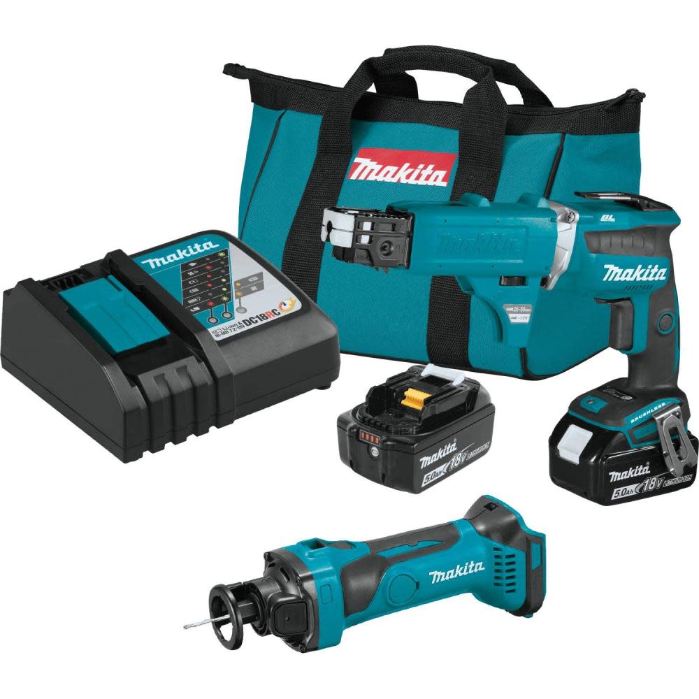 Makita 18V LXT 2pc Combo Kit with Collated Auto Feed Screwdriver Magazine - Ascmtools