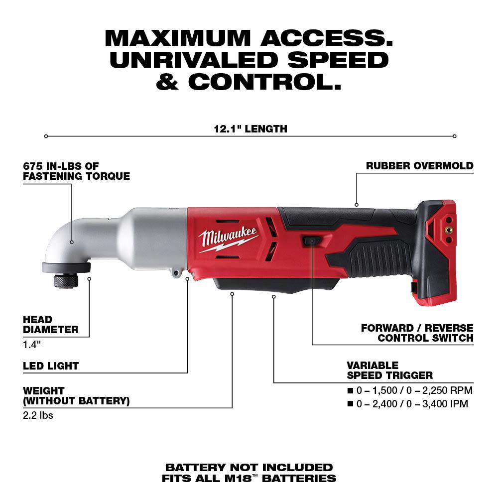 Milwaukee M18 2-Speed 1/4 In. Right Angle Impact Driver - Ascmtools