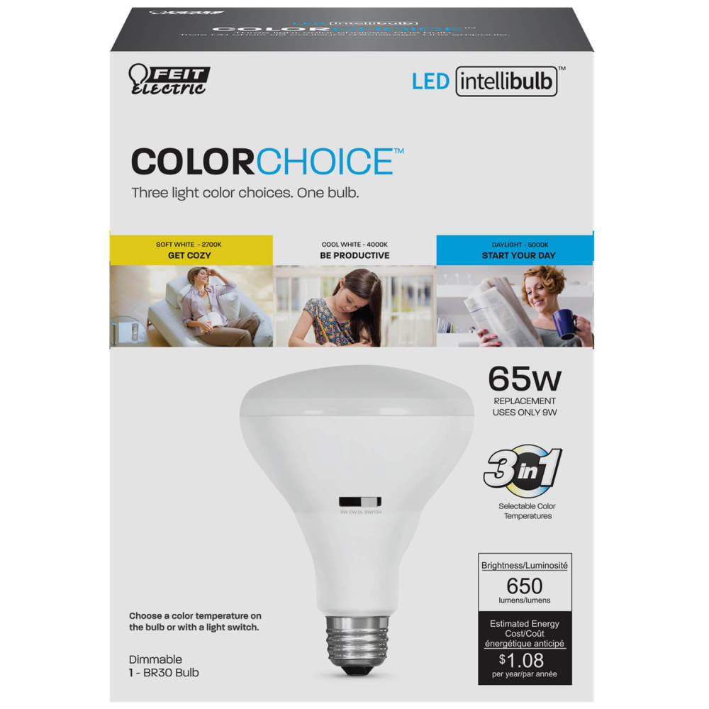 Feit Electric 65W IntelliBulb ColorChoice BR30 LED Bulb 1pk - Ascmtools