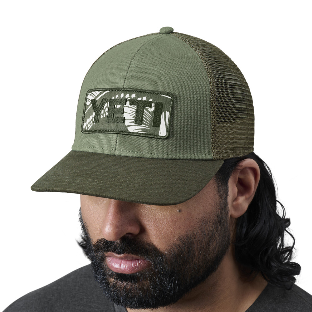 Yeti Bass Badge Olive Fishing Net Trucker Hat - Ascmtools