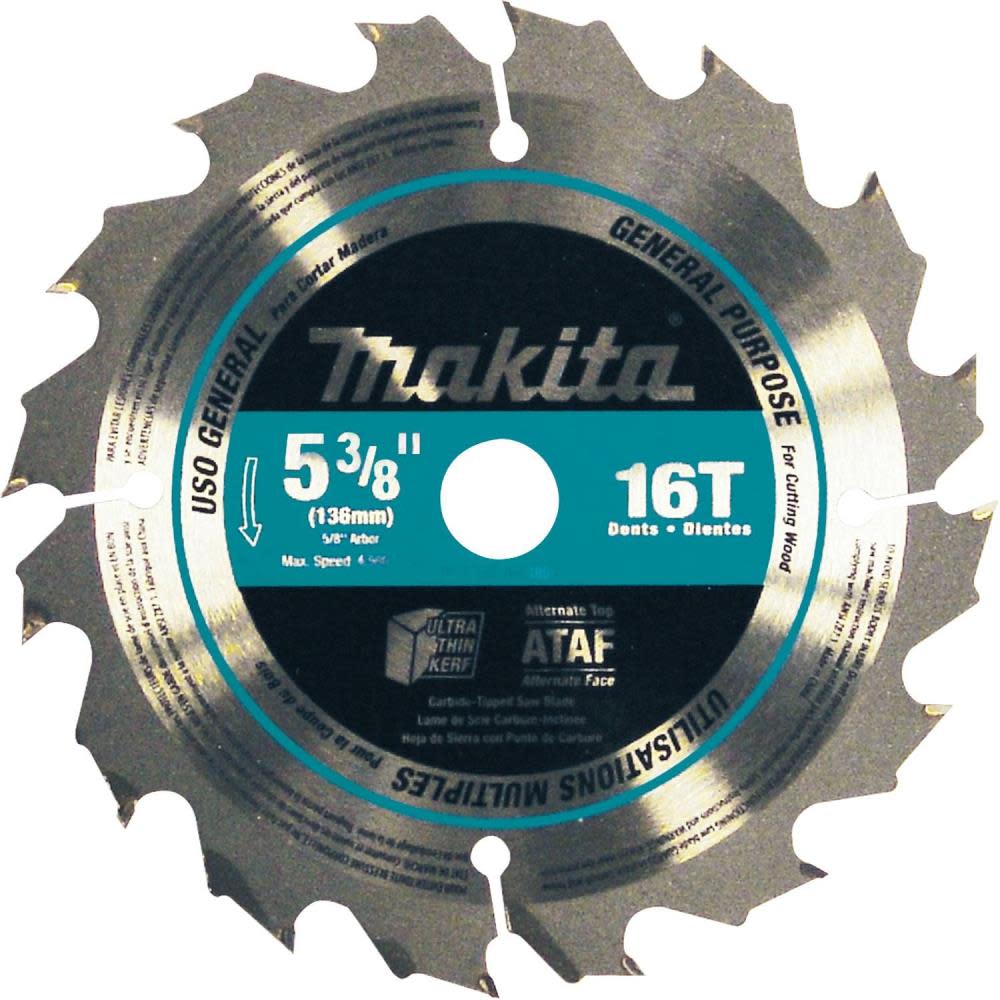 Makita 5-3/8 in. 16T Carbide-Tipped Circular Saw Blade General Purpose - Ascmtools