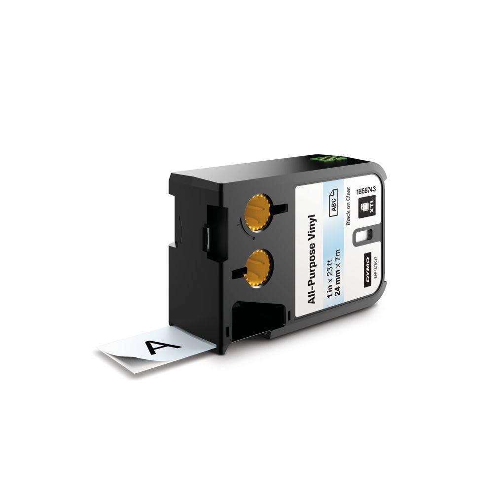 Dymo XTL 1 In. (24 mm) All-Purpose Vinyl Black On Clear - Ascmtools