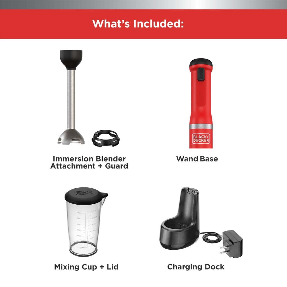 Black and Decker kitchen wand Cordless Immersion Blender Red - Ascmtools