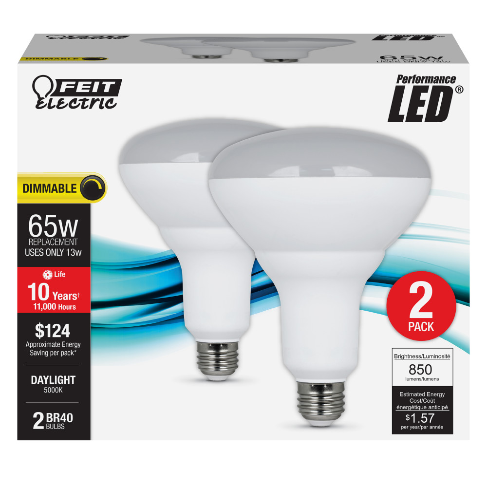 Feit Electric 65W BR40 5000K Dimmable LED Bulb 2pk - Ascmtools