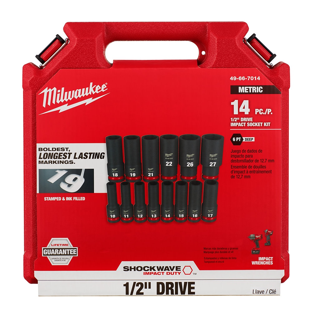 Milwaukee Impact Socket 1/2″ Drive Metric Deep 6 Point 14 pc - Ascmtools