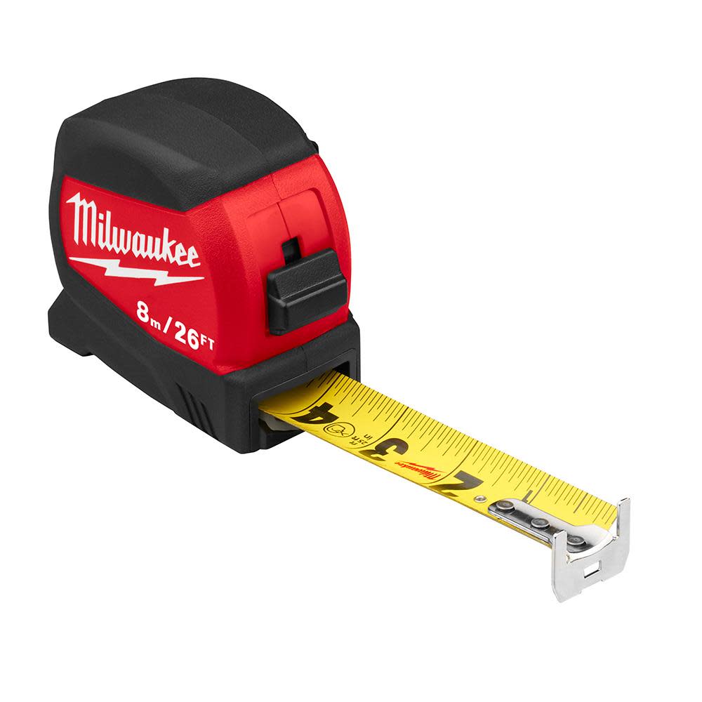 Milwaukee 8M/26Ft Compact Wide Blade Tape Measure - Ascmtools