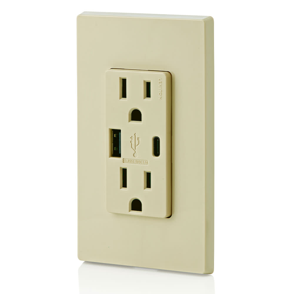 Leviton 15A 125V 5-15R Ivory Outlet with USB Type A/C Charger - Ascmtools