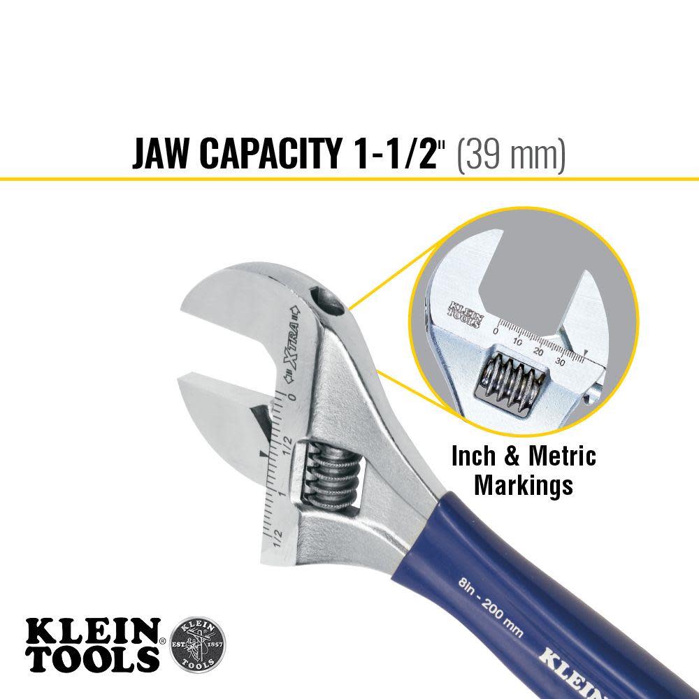 Klein Tools 8In Wide Jaw Adjustable Wrench - Ascmtools