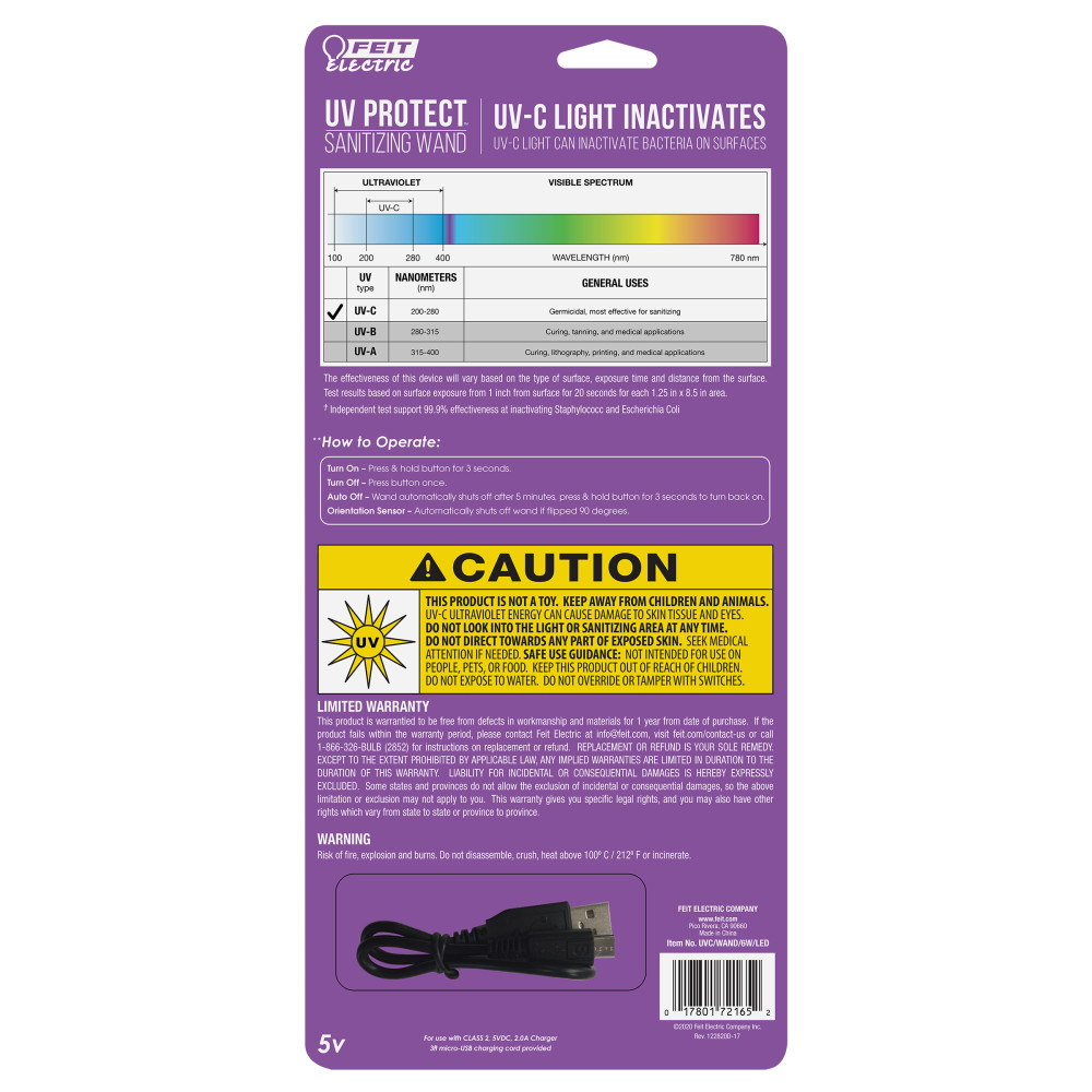 Feit Electric 6W 270-280nm White UV Protect Sanitizing Wand Light - Ascmtools