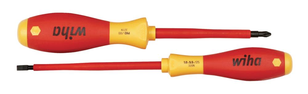 Wiha Insulated SoftFinish Slotted & Phillips Screwdriver Set 2 Piece - Ascmtools