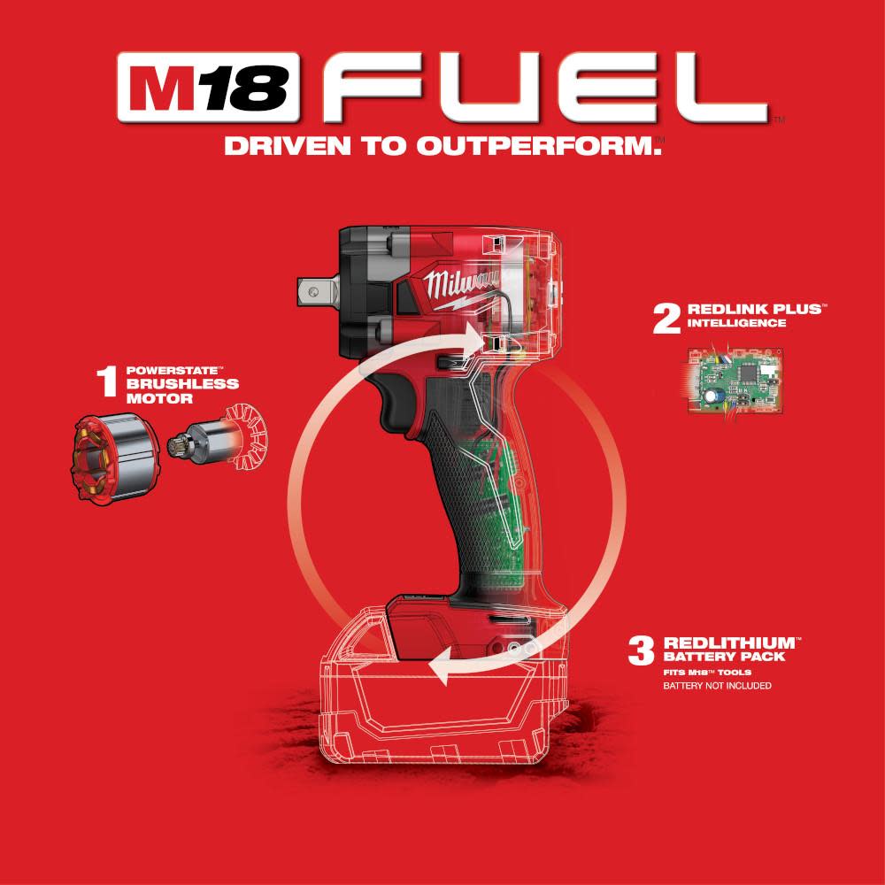 Milwaukee M18 FUEL 1/2 Compact Impact Wrench with Pin Detent - Ascmtools