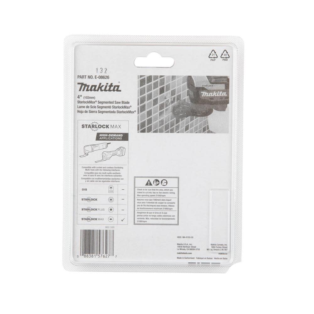 Makita StarlockMax Oscillating Multi Tool 4″ Hard Metal with Tungsten Carbide 40 Grit Segmented Saw Blade - Ascmtools