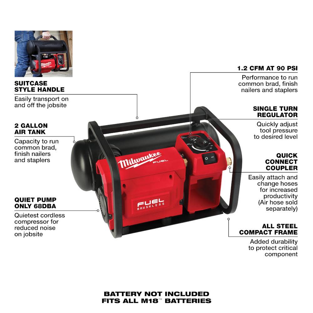 Milwaukee M18 FUEL Air Compressor 2 Gallon Reconditioned Bare Tool - Ascmtools
