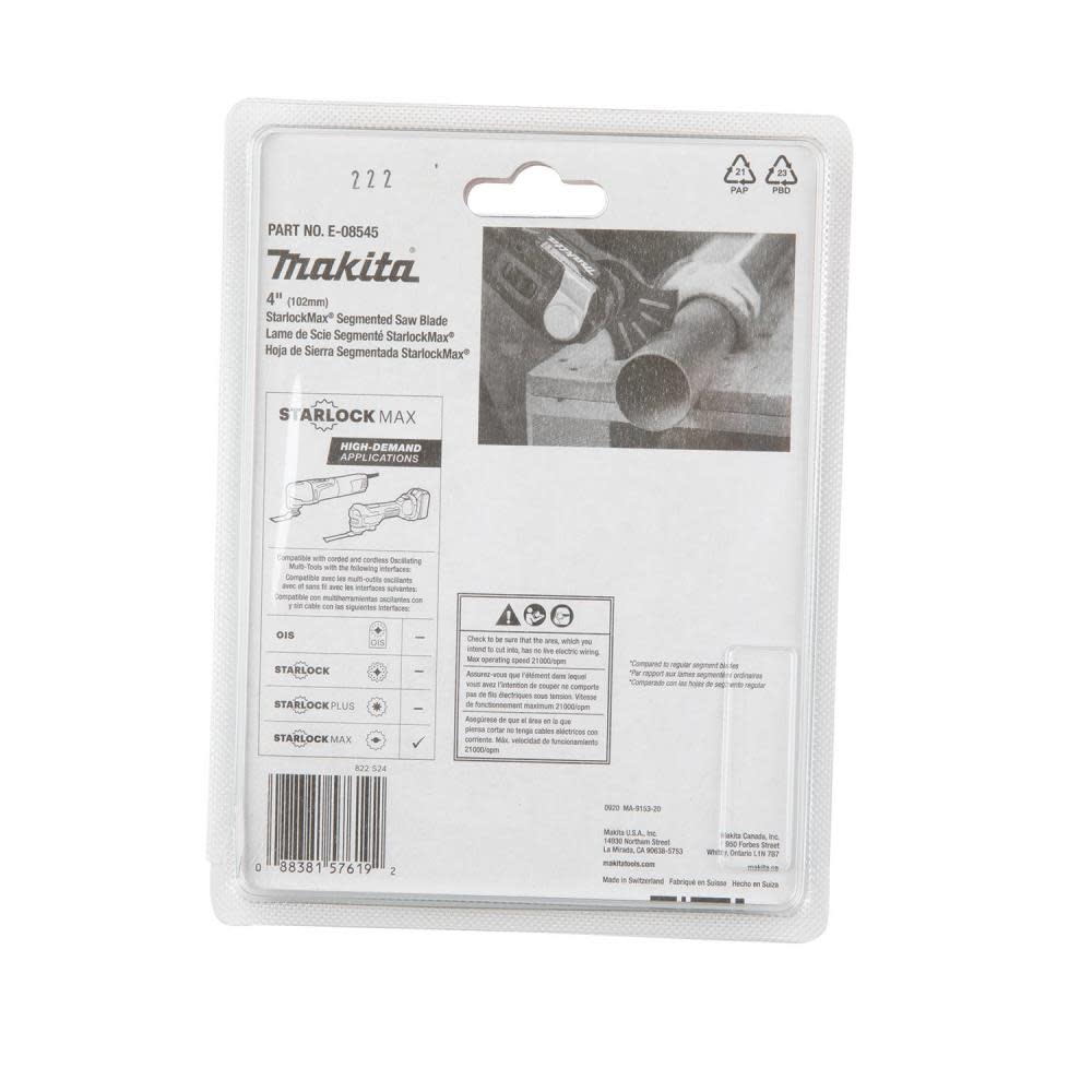 Makita StarlockMax Oscillating Multi Tool 4″ Bi Metal Segmented Saw Blade - Ascmtools