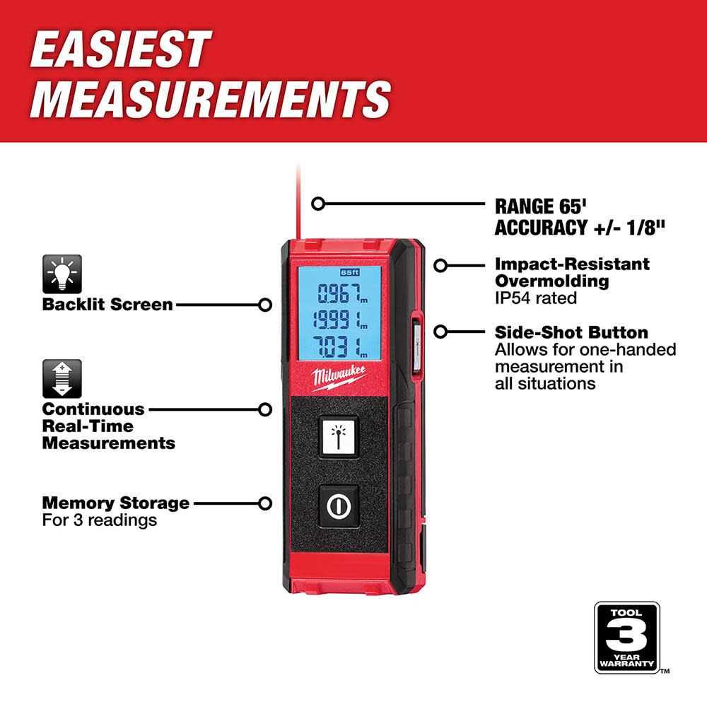 Milwaukee 65 Ft. Laser Distance Meter - Ascmtools