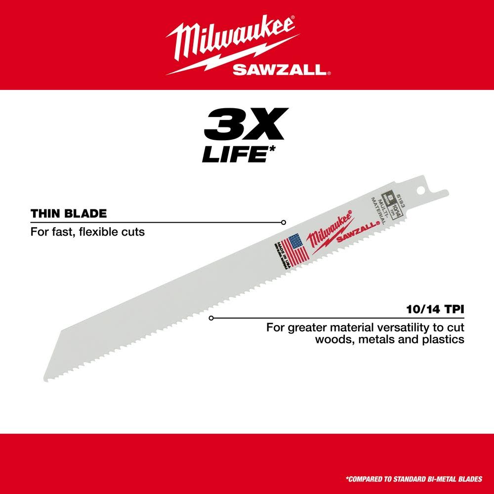 Milwaukee 12 in. 10/14 TPI SAWZALL Blades 5PK - Ascmtools