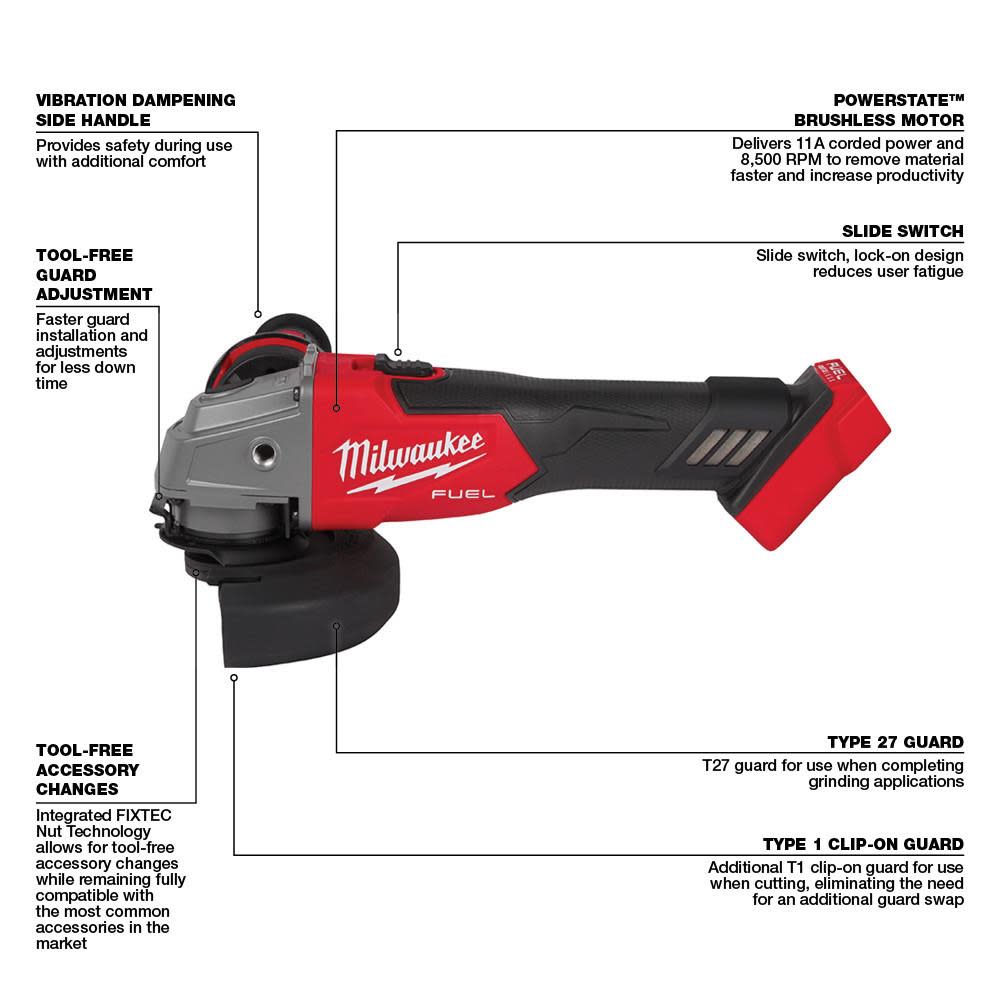 Milwaukee M18 FUEL 4 1/2″/5″ Grinder Slide Switch Lock On Reconditioned - Ascmtools