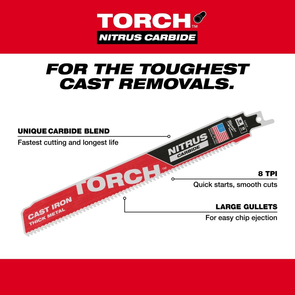 Milwaukee 12″ 7TPI The TORCH for CAST IRON with NITRUS CARBIDE 5PK - Ascmtools