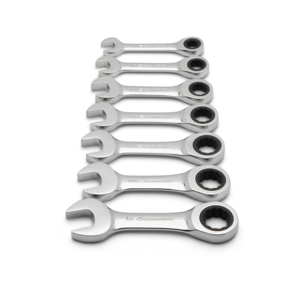 GEARWRENCH Ratcheting Wrench Set SAE Stubby Combination 7pc - Ascmtools
