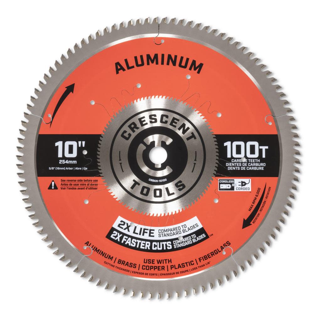 Crescent APEX Circular Saw Blade 10″ X 100 Tooth Thin Aluminum - Ascmtools