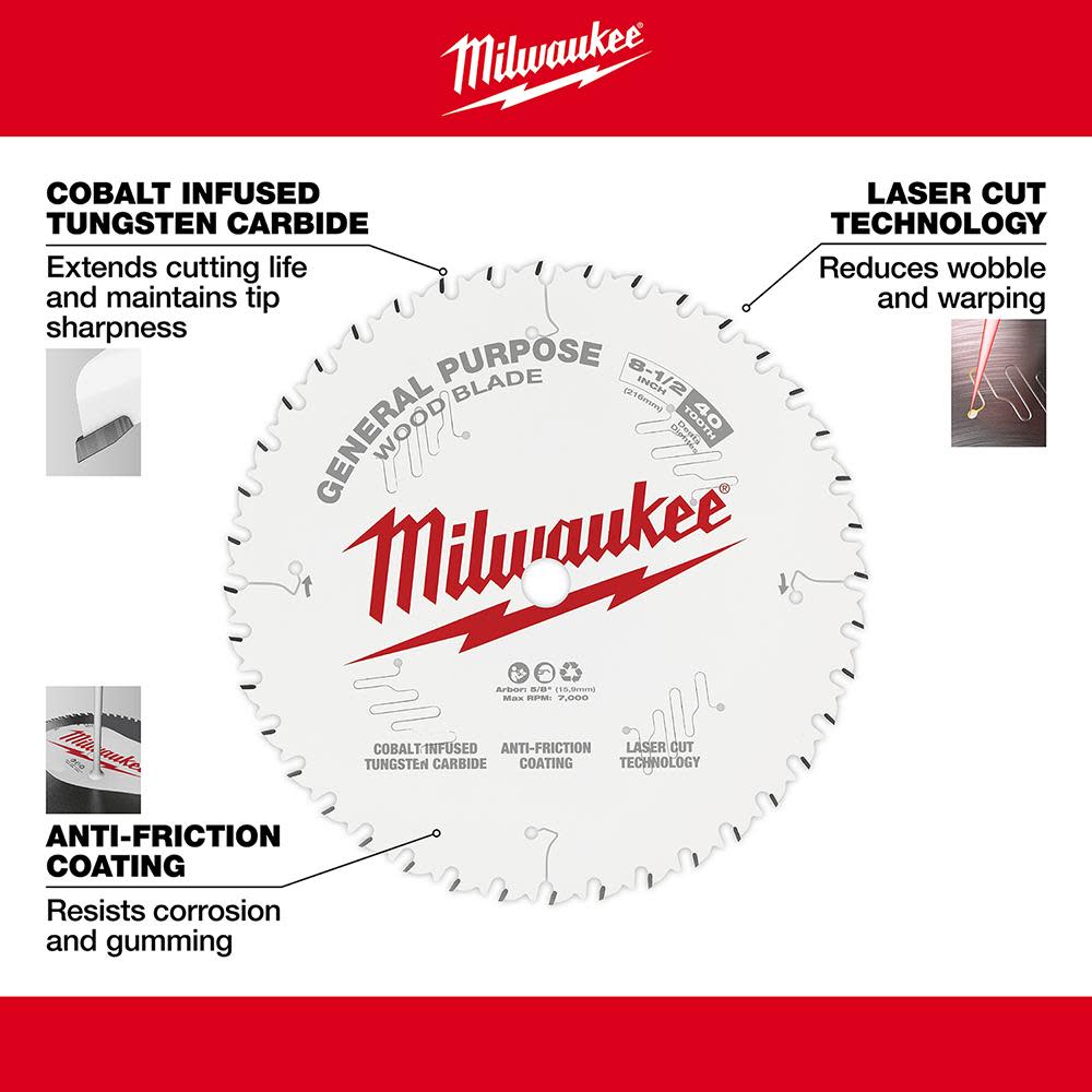 Milwaukee 8-1/2 in. 40T General Purpose Circular Saw Blade - Ascmtools