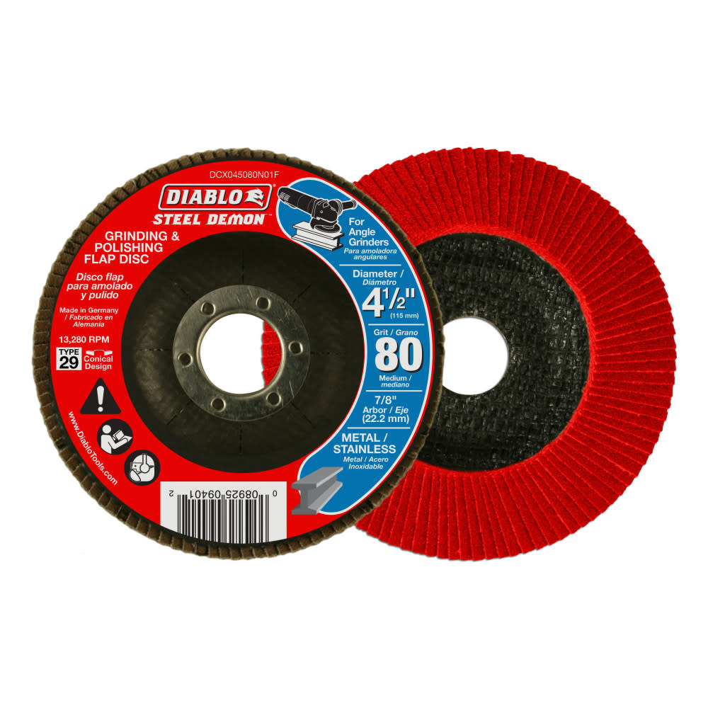 Diablo Tools 4-1/2 In. Steel Demon Flap Disc 80 Grit – No Hub - Ascmtools