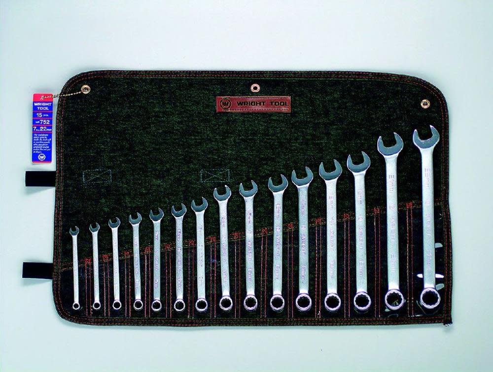 Wright Tool 15 pc. 12 Pt. Metric Combination Wrench Set 7 mm to 22 mm - Ascmtools