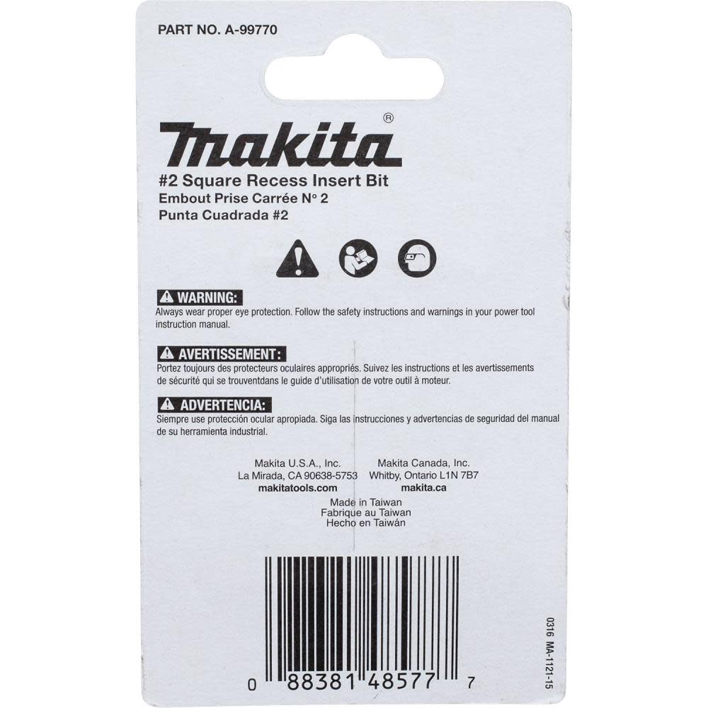Makita Impact X #2 Square Recess 1 Insert Bit 25/pk - Ascmtools