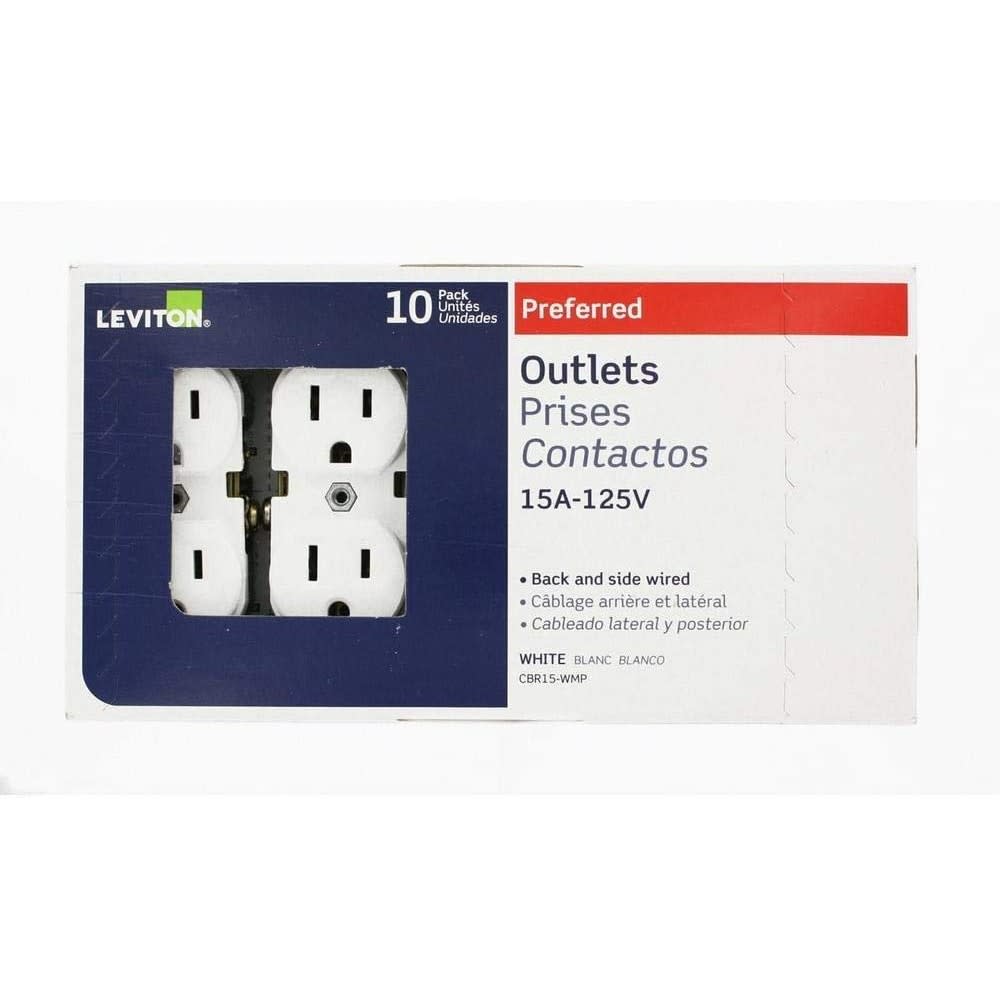 Leviton 15A 125V White Indented Face Duplex Receptacle Outlet 10pk - Ascmtools