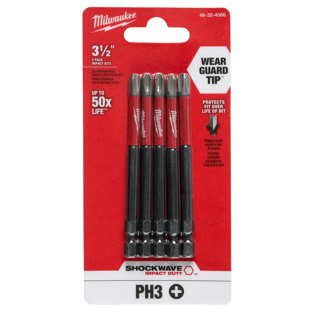 Milwaukee SHOCKWAVE 3.5 in. PH3 Impact Driver Bits 5PK - Ascmtools