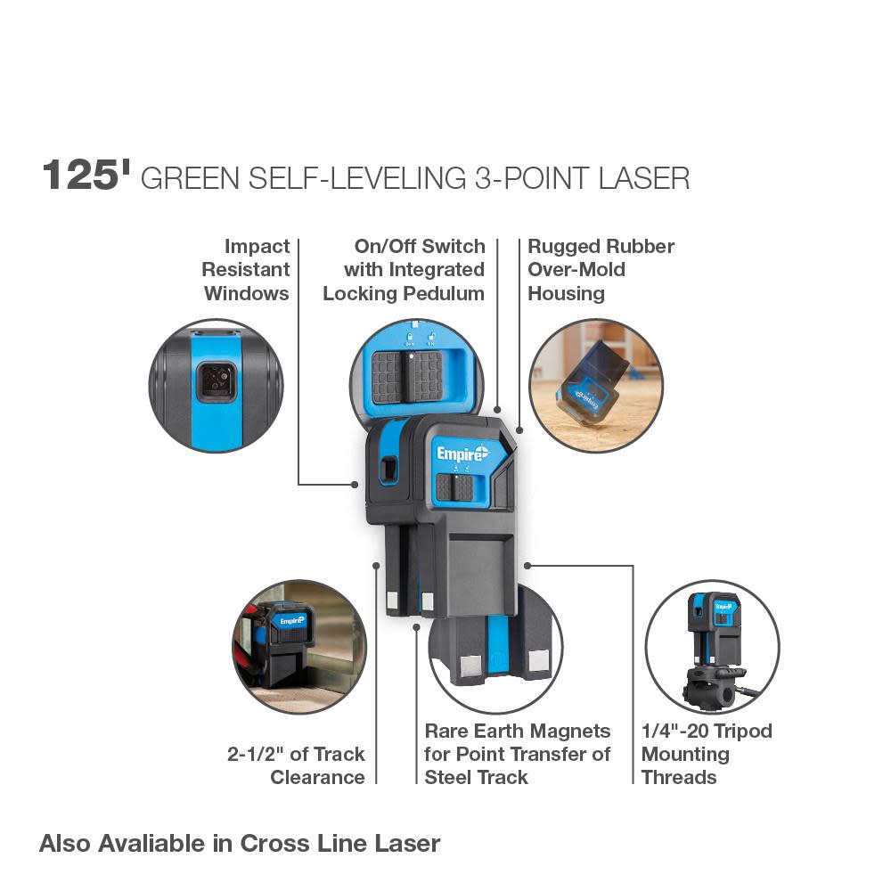 Empire Level 125′ Green Self-Leveling 3-Point Laser - Ascmtools