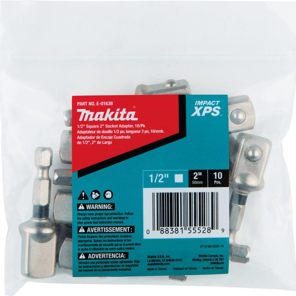 Makita Impact XPS 1/2″ Square 2″ Socket Adapter 10/pk Bulk - Ascmtools
