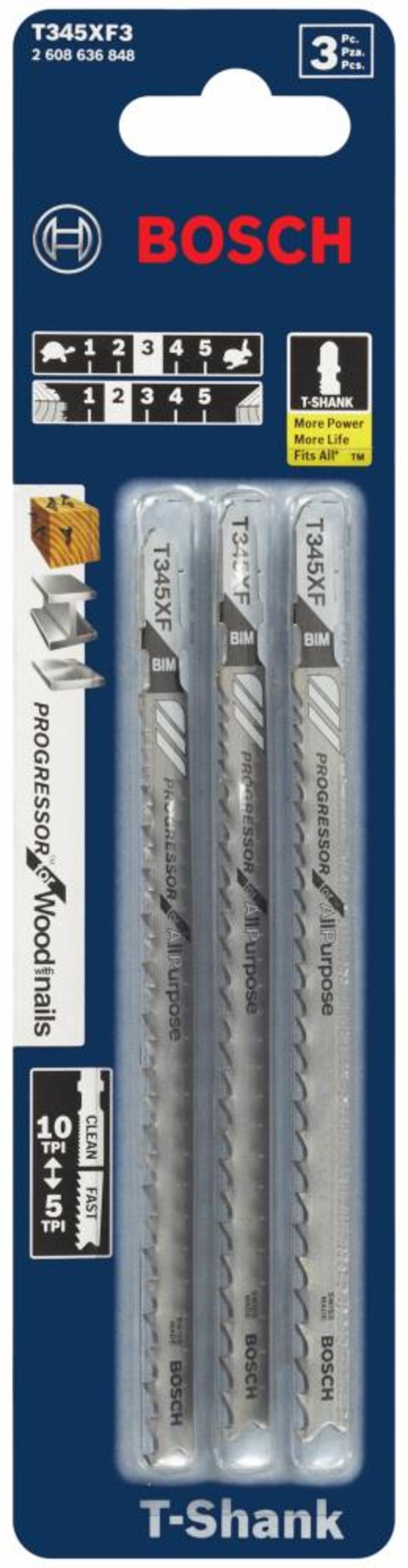 Bosch Jig Saw Blades 3pc 5 1/4″ 5 10P TPI Progressor for Wood with Nails T Shank - Ascmtools