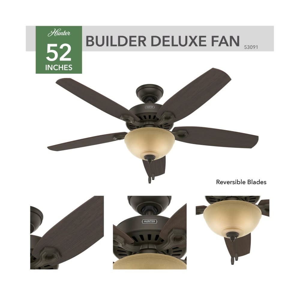 Hunter Fan Builder Deluxe Ceiling Fan 52″ Bronze Brazilian Cherry - Ascmtools