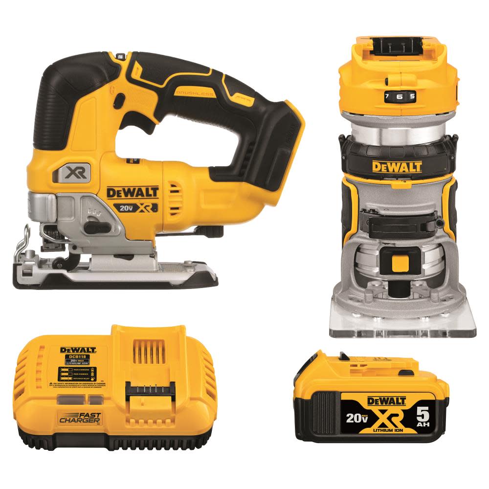 DEWALT 20V MAX XR 2 Tool Woodworking Kit Router & Jig Saw - Ascmtools