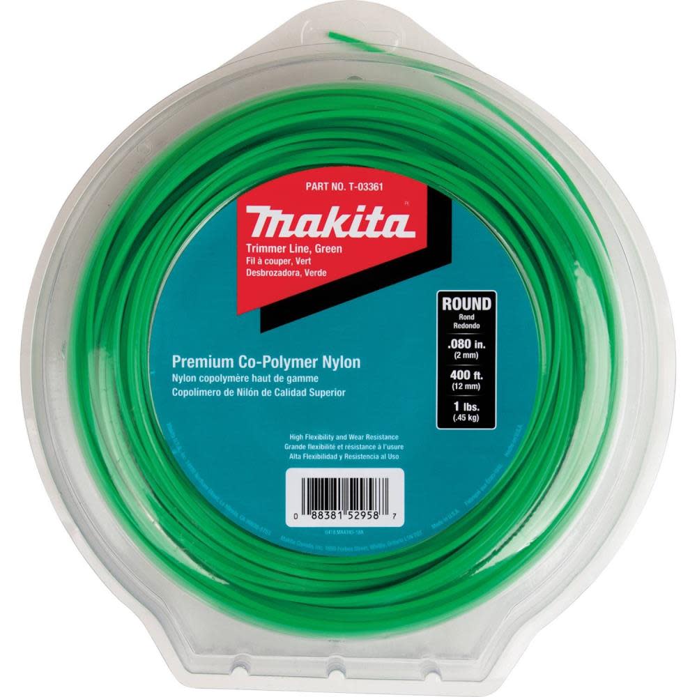Makita Round Trimmer Line 0.080 Green 400 1 lbs. - Ascmtools