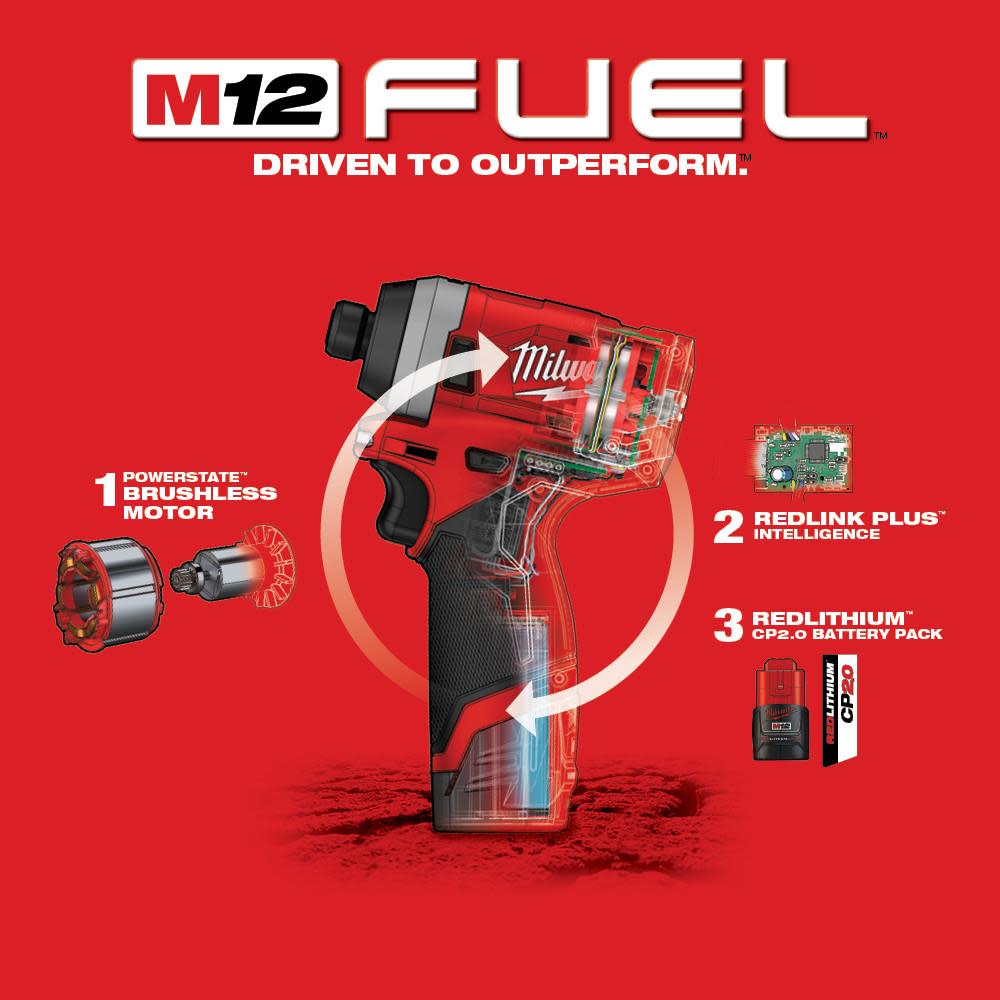 Milwaukee M12 FUEL 1/4 in. Hex Impact Driver Kit - Ascmtools