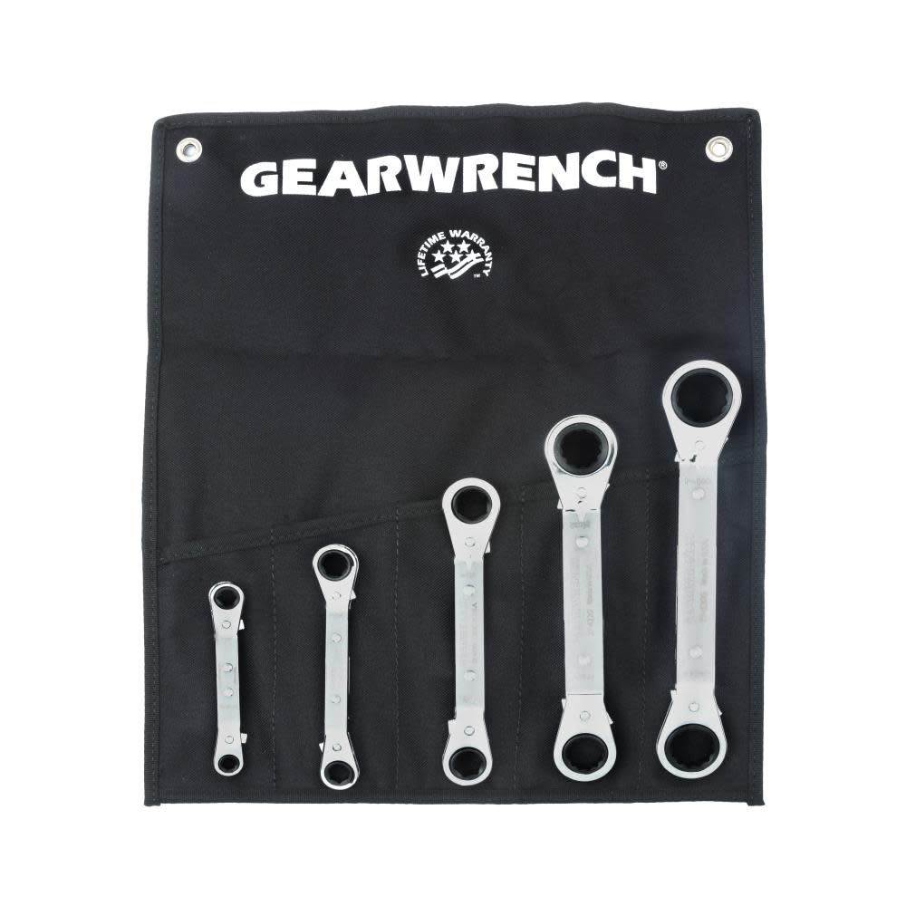 GEARWRENCH Laminated Ratcheting Box Wrench Set 5 Pc. 6 & 12 Point SAE 25 Offset - Ascmtools