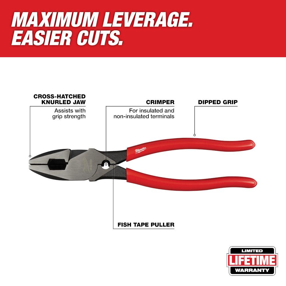 Milwaukee High Leverage Linesman’s with Crimper-Dipped - Ascmtools