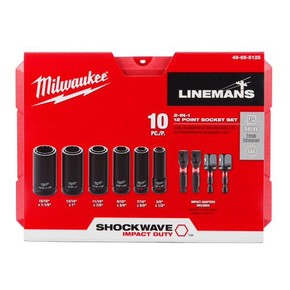 Milwaukee Shockwave Lineman’s 10PC 2-IN-1 12PT Socket Set - Ascmtools